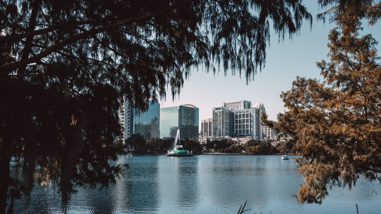 Orlando downtown skyline over Lake Eola